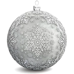 Set of 4 silver Christmas balls "Bullfinches, Snowflakes, Bells and a Happy childhood"